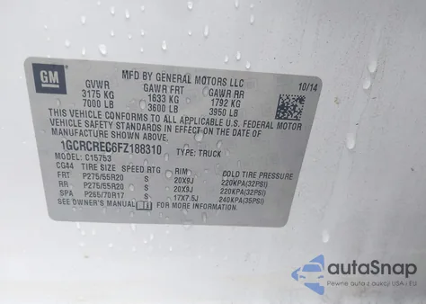 2015 Chevrolet Silverado 1500 1Lt z USA, uszkodzony, nr VIN 1GCRCREC6FZ188310